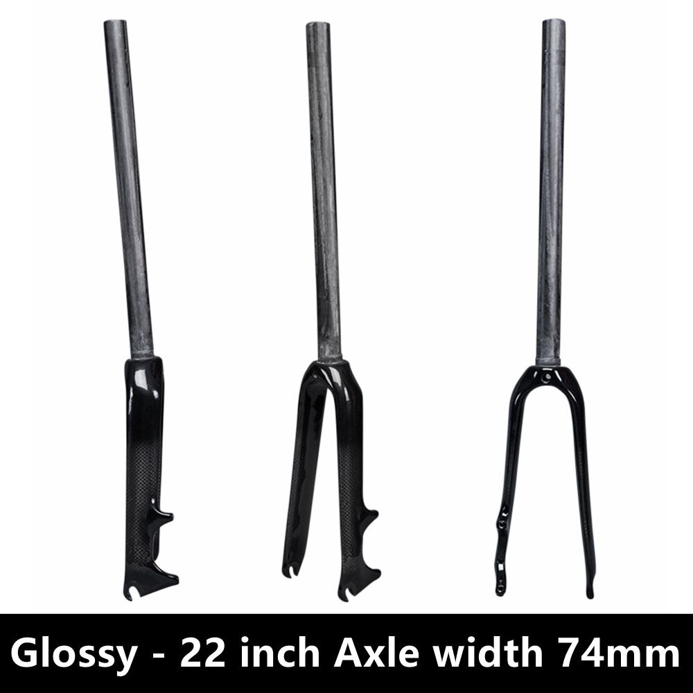 Glanzende/matte 3k carbonvezel opvouwbare bmx-fietsvork voorvork 14 16 18 20 22 inch stuurbuis 28.6mm schijfremmen: Glans 22 inch 74mm