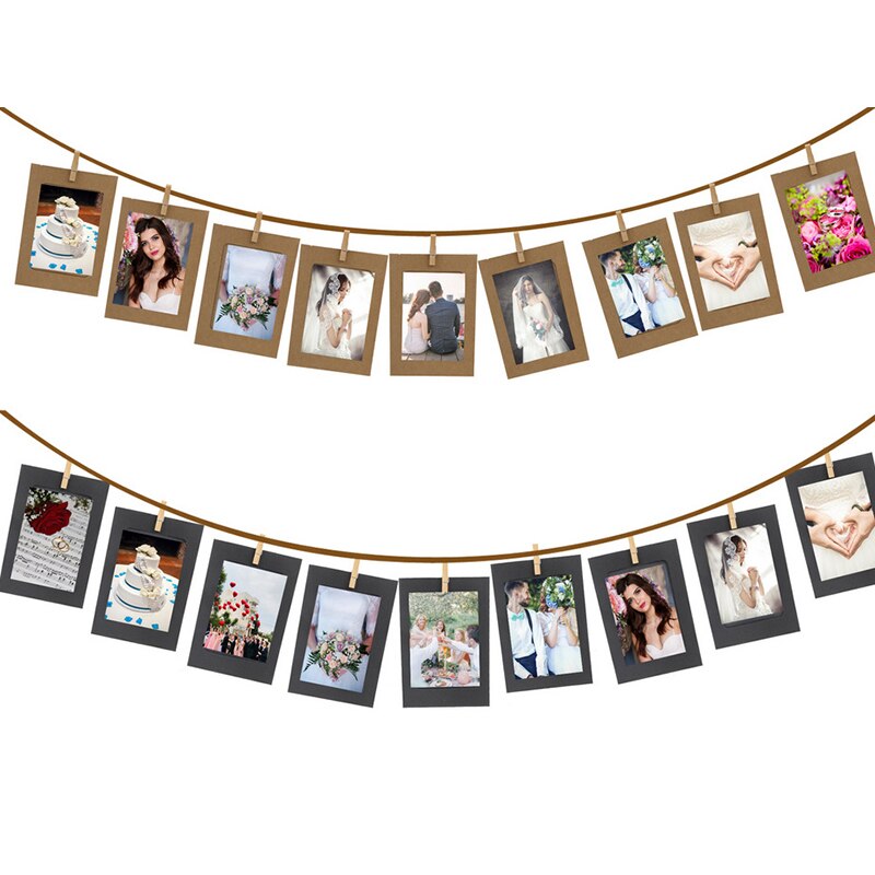 10 Pcs Papier Fotolijst Kraftpapier Fotolijsten Opknoping Muur Foto Set Met Hout Clips En Jute Twine Thuis decoratie Craft