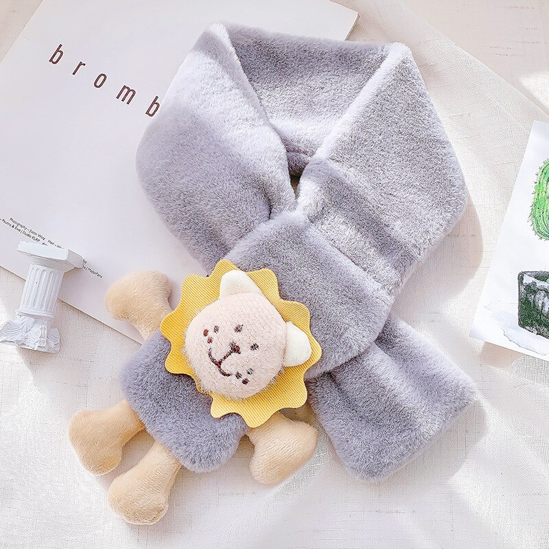 Bavoir couvre-chef en peluche pour femme, Version coréenne, court, , dessin animé, mignon, pour garçons et filles, étudiant et enfant, mignon, D54: gray lion
