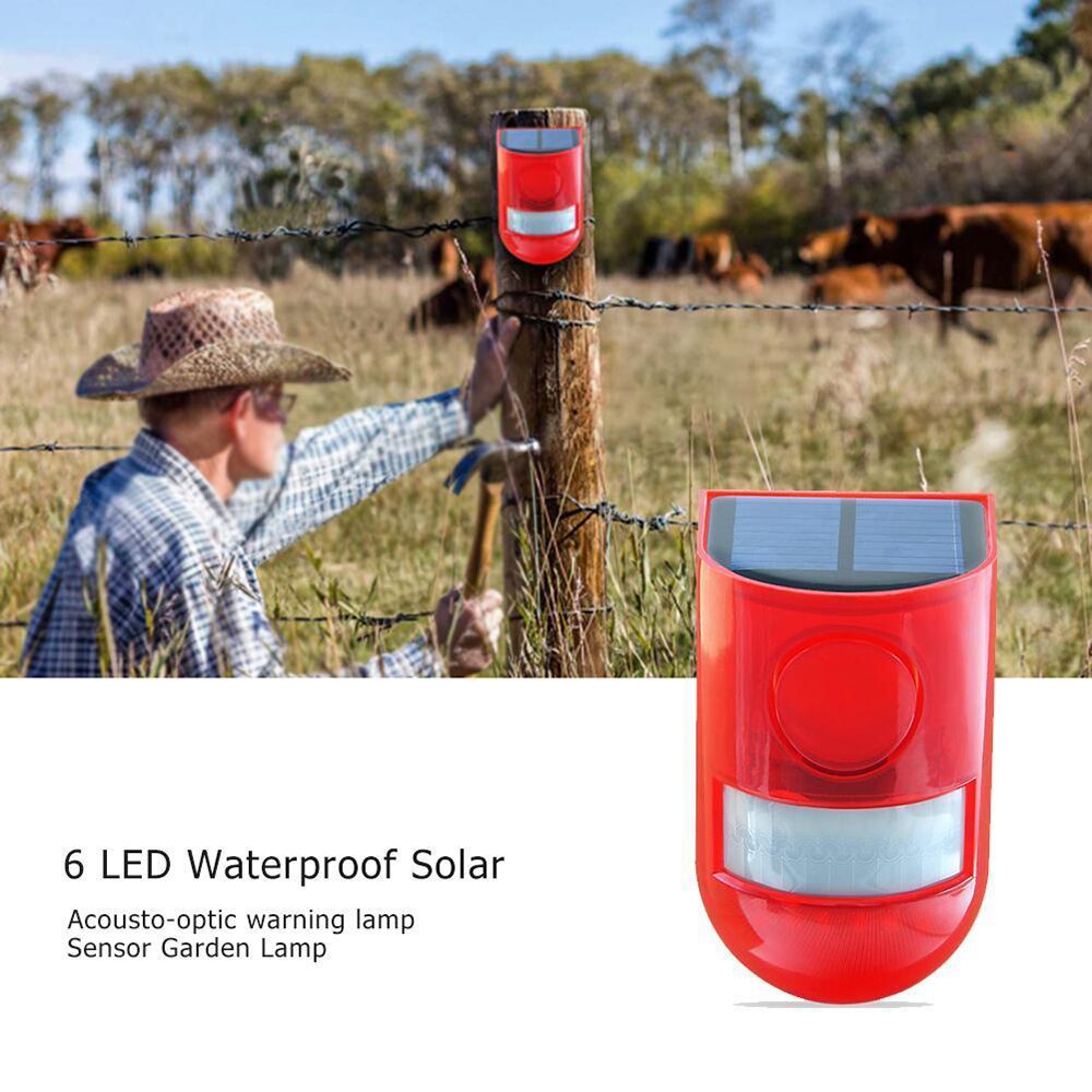 Best Verkopende Waterdichte Solar 6 LED Alarm Waarschuwing Security Anti-Diefstal Knipperlicht Sensor Tuin Lamp