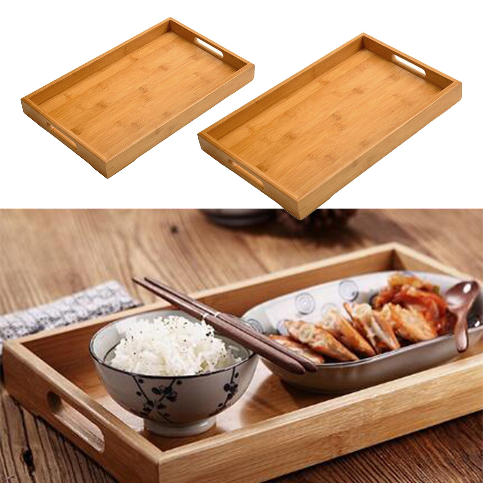 Bamboo Trays with Handle-Rustic Wood Trays -Organizer Compartment for Groceries,