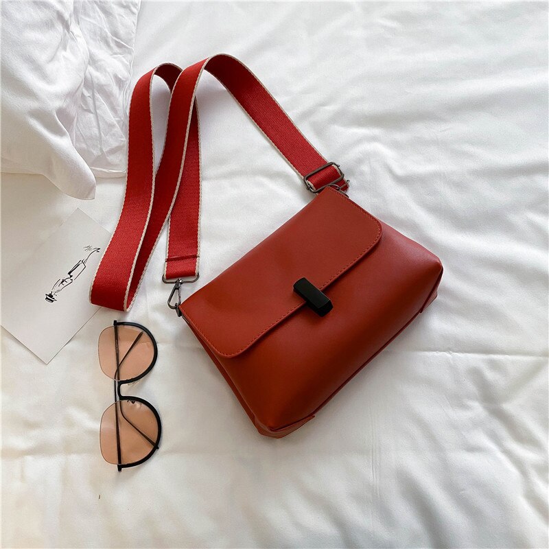 lässig Pu Leder Kleine Schulter Taschen Für Frauen Mit Breiten Gurt Weiblichen Einfarbig Crossbody Bote Reise praktisch Taschen: Orange rot