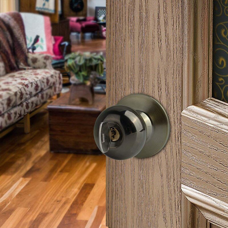 Round Door Handle Door Knobs Lock Stainless Steel Entrance Passage Door Lock with Key for Bedroom Living Room Bathroom