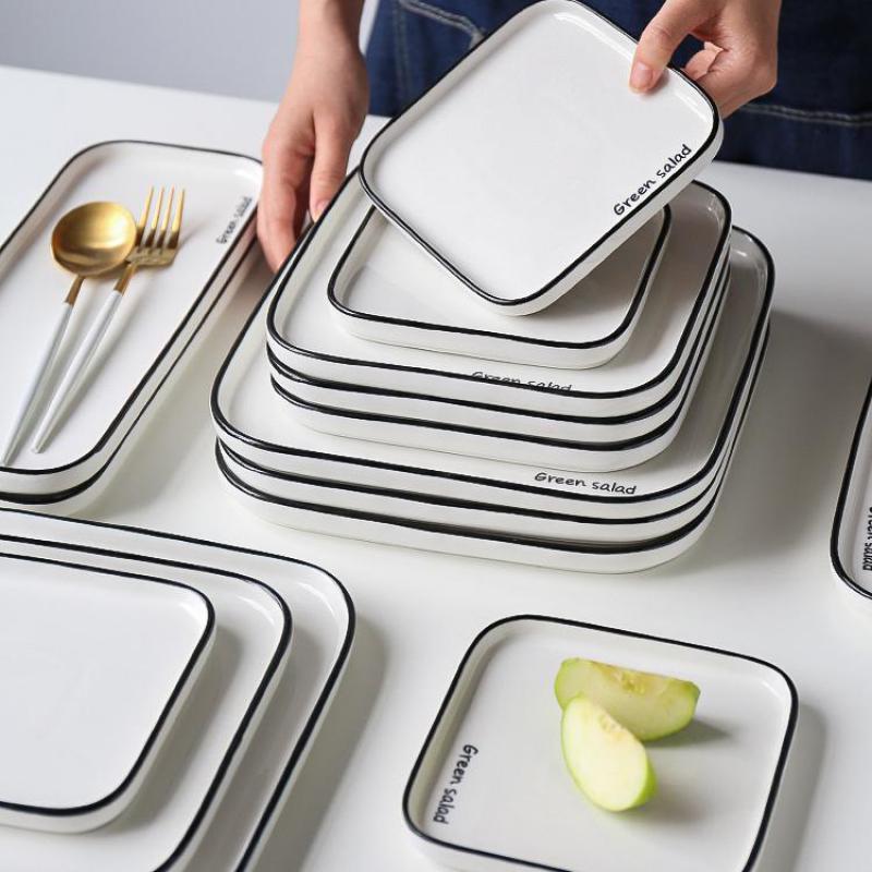 Ceramic Tableware European Square Plate Home Simple Western Pasta Pasta Steak Breakfast Plates