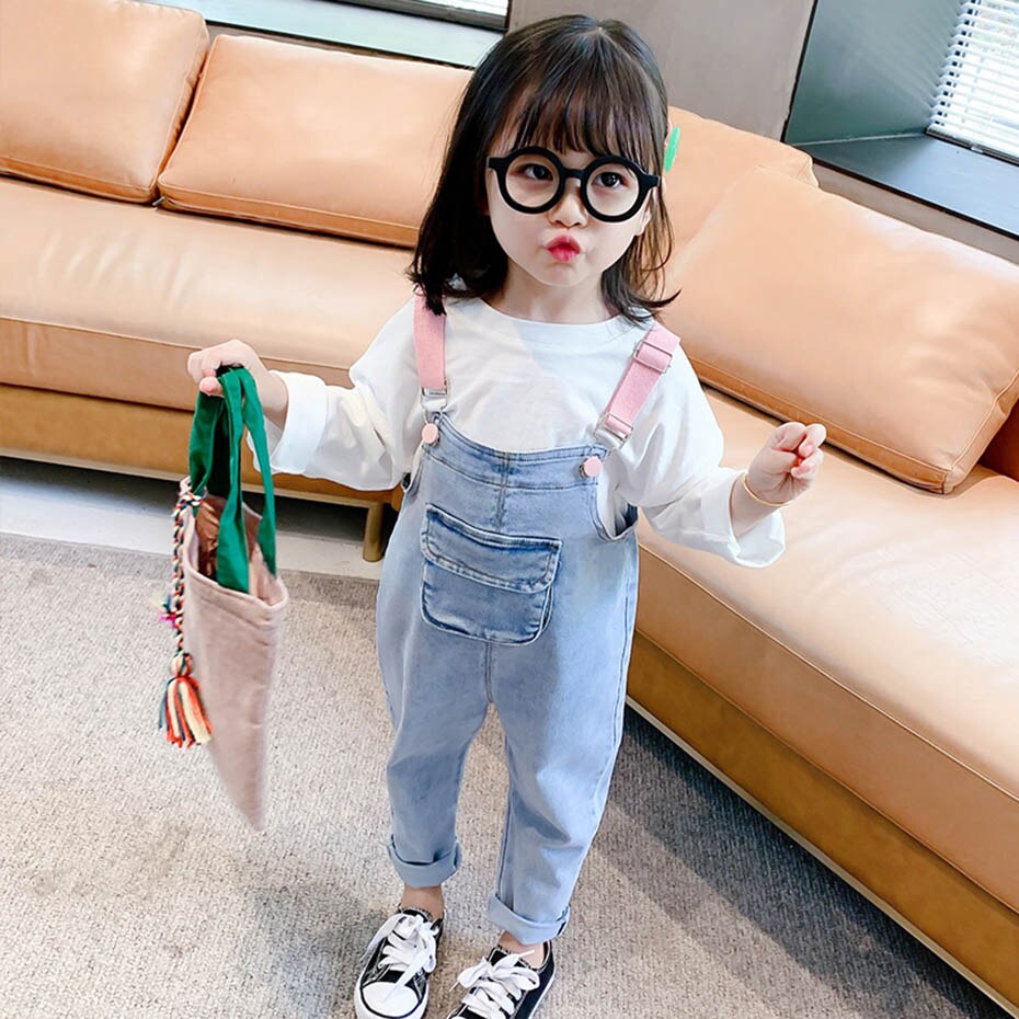 Girls Denim Overalls Jumpsuit Solid Color Denim Overalls Boys and Girls Jumpsuit Kids Overalls