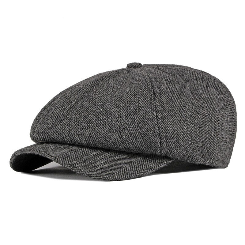 Sleckton herre newsboy kasket varme vinterhatte til mænd tweed baretter retro ottekantet hat far hatte peaky skyklapper: Mørkegrå