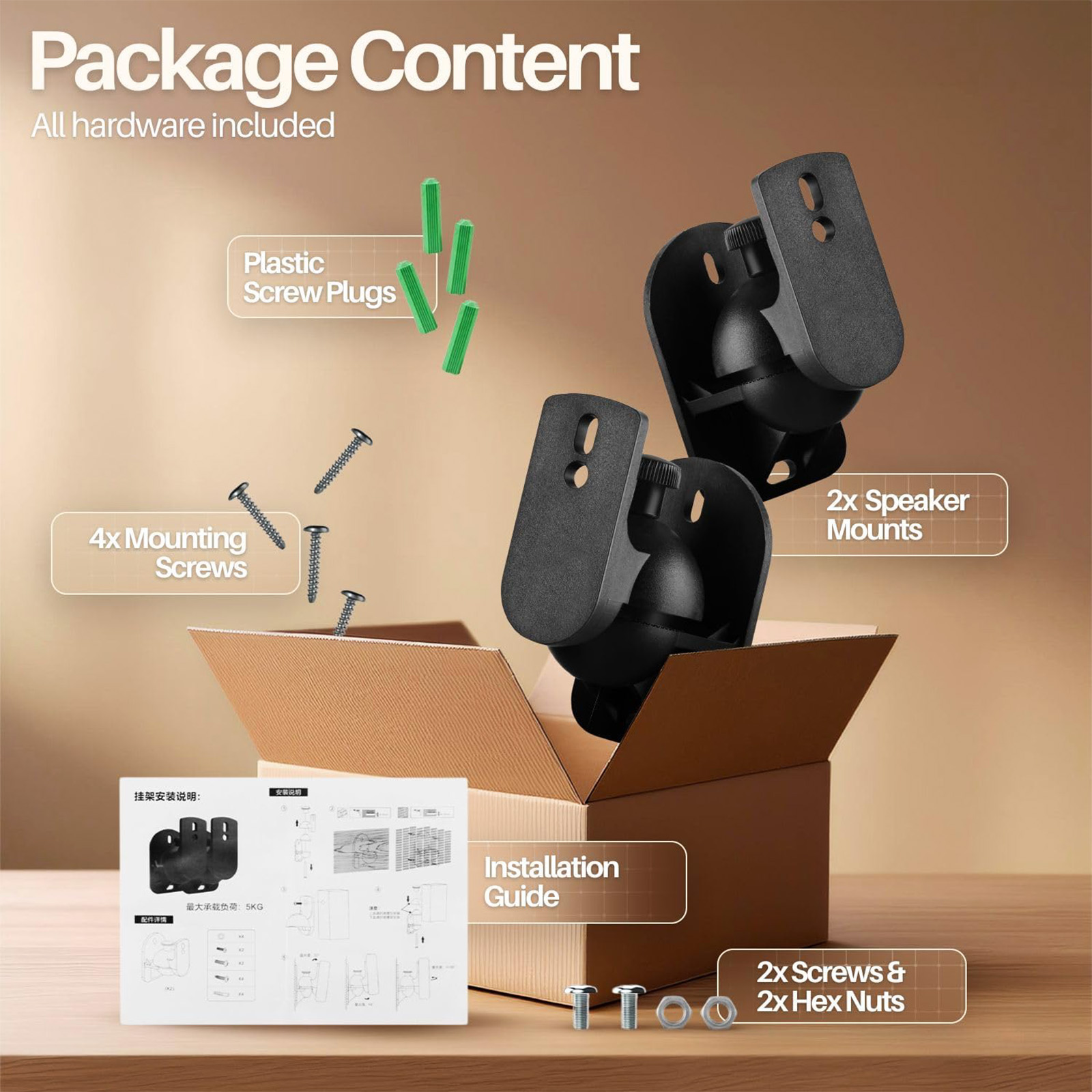 Soporte de montaje en pared para altavoz, 2 piezas, sonido mejorado, ahorro de espacio, altavoz pequeño resistente y duradero, accesorio montado en la pared, soportes de Audio