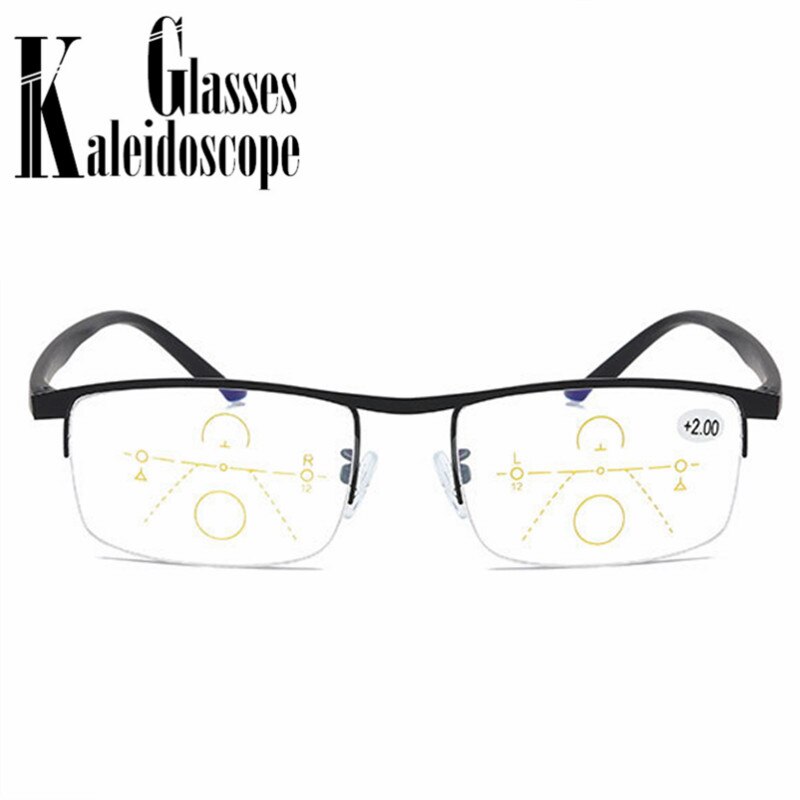 Half montuur progressieve multifocale leesbril dames heren blauw licht blokkerende metalen presbyopische bril dichtbij en veraf  +1.5 to +4