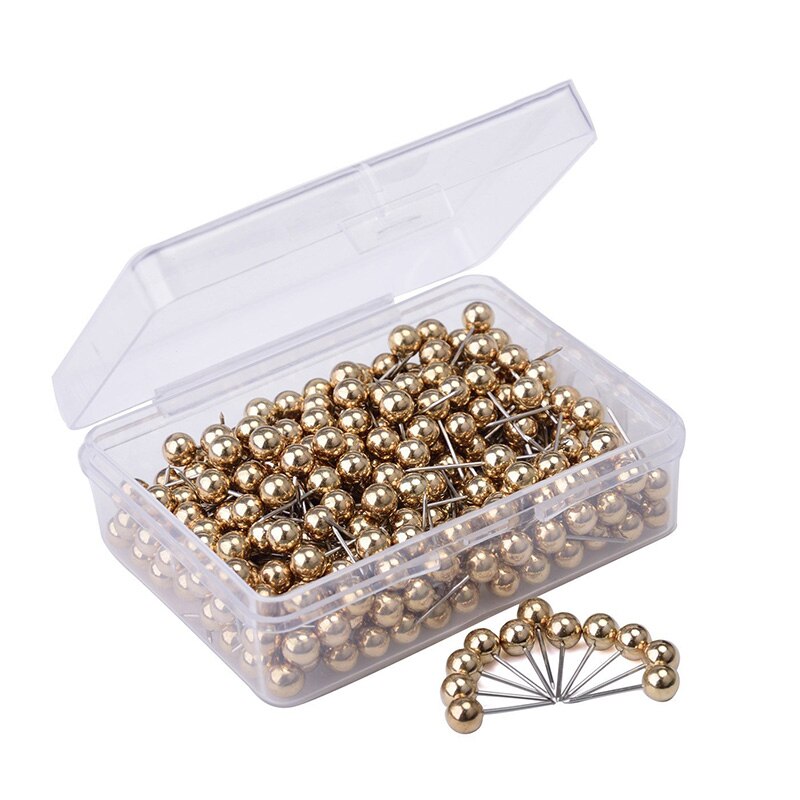 Map Tacks Push Pins, with 1/ 5 Inch Round Plastic Head and Steel Point, 400 PCS (Gold): Default Title