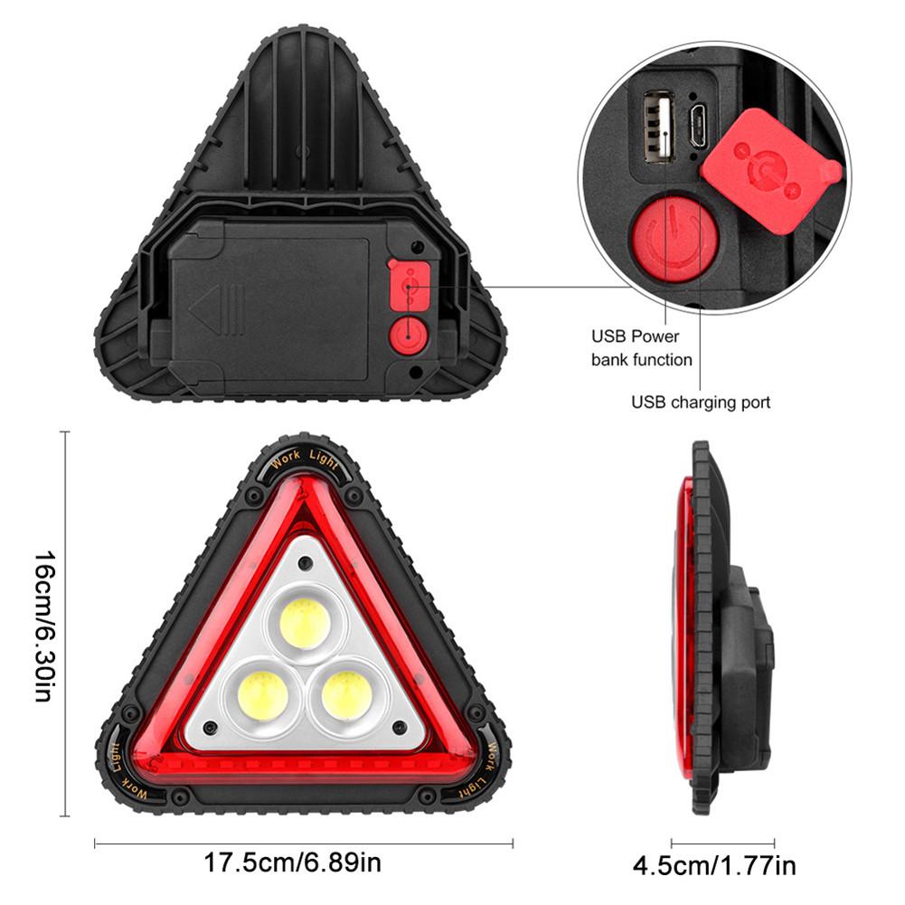 3 cob usb led varningsljus bil bröt nattridning dimma blinkande lampa säkerhetsindikatorlampa utomhus triangel camping tält ljus