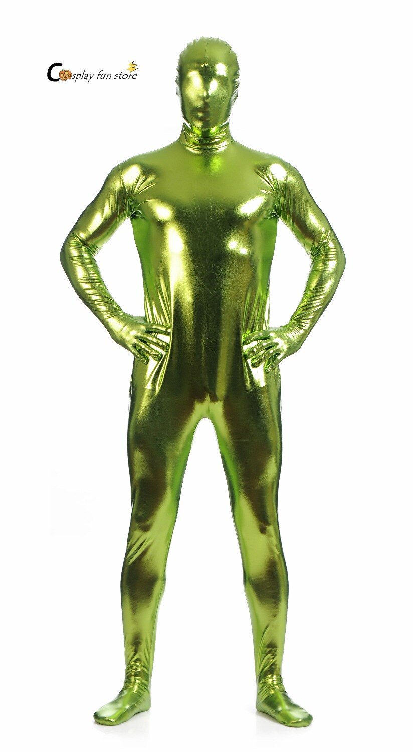 Body de LICRA brillante para hombre, traje de malla de color verde, metalizado, con cremallera, Zentai,