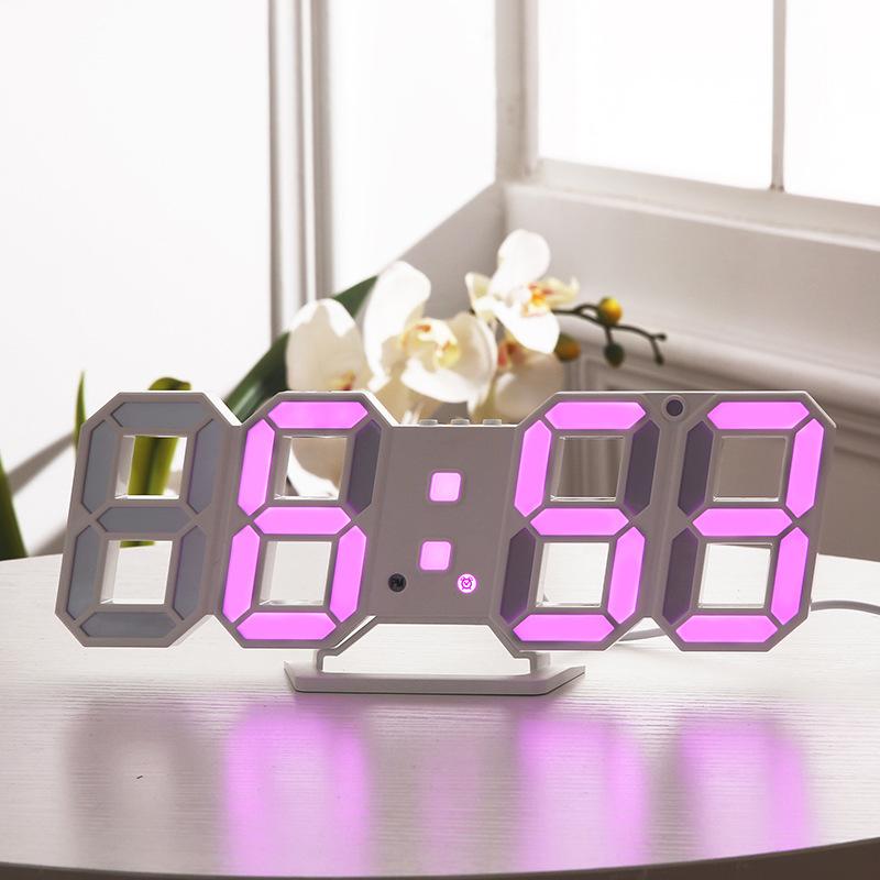 Modern 3D LED Wall Clock Modern Digital Alarm Clocks Display Home Living Room Office Table Desk Night Wall Clock Display: Pink