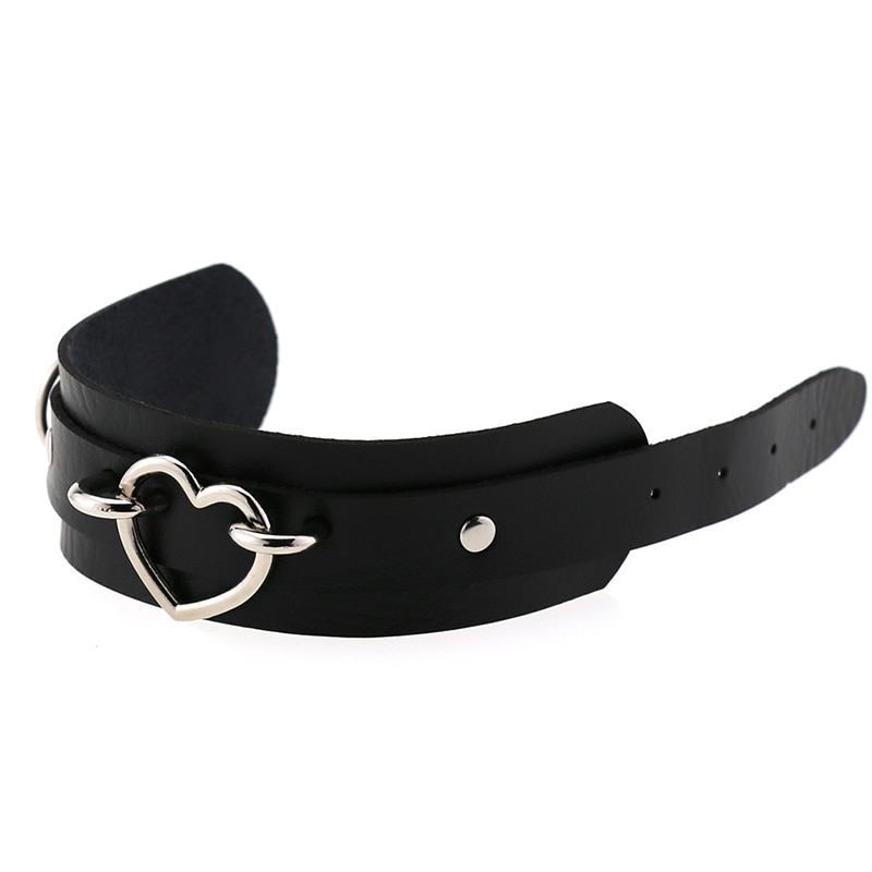 Punk Heart Bracelet Black Leather Wristband Cuff Goth Armbands Bracelets Women Men Metal Jewelry