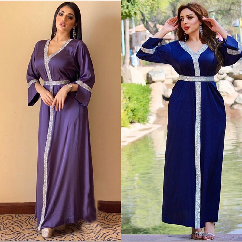 Robe Satin Longue Musulman De Femme caftan marocain dubaï Abaya Musulman Hijab Robe turquie robes Abayas pour les femmes Vestidos