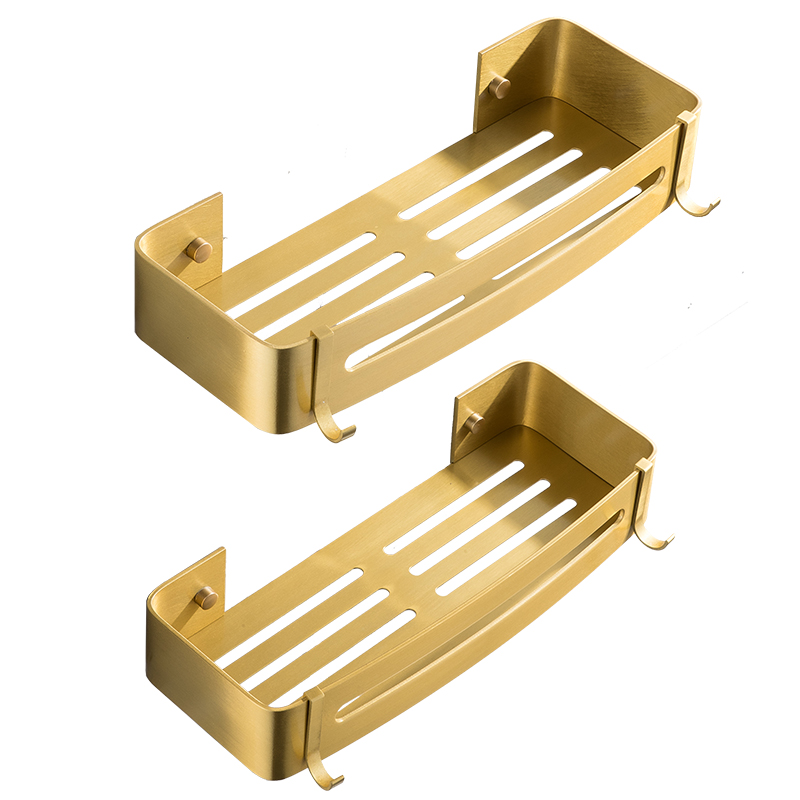 Porte-serviettes mural avec étagère, cintre pour vêtements, salle de bains, or brossé, WC porte-papier, support pour téléphone, porte-papier: Double square basket