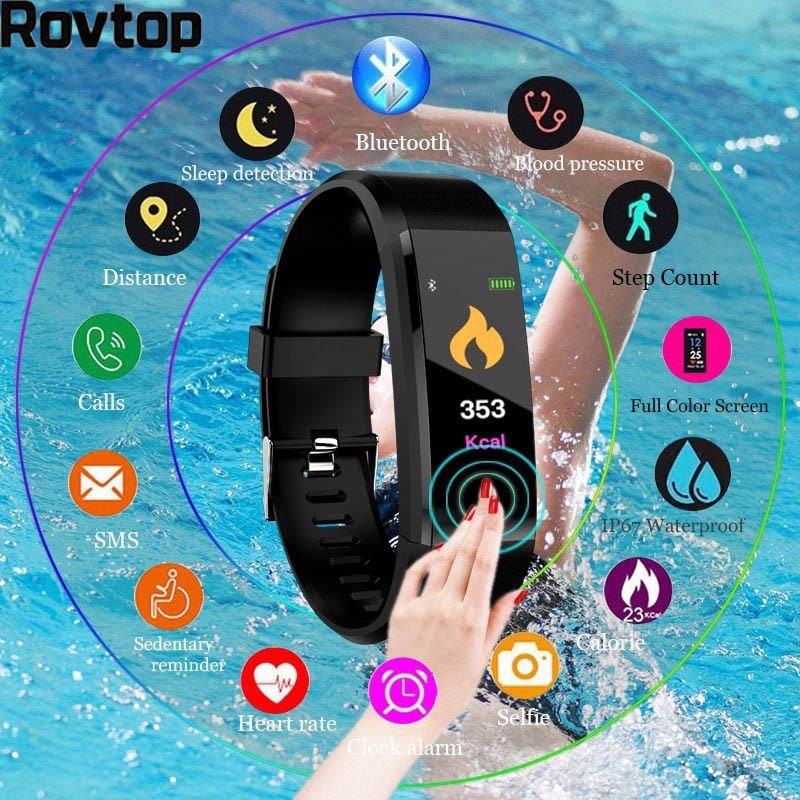 Rovtop Waterdichte Smart Armband Horloge Polsbandje 115 Plus Bloeddruk Monitoring Hartslagmeter Smart Fitness Band