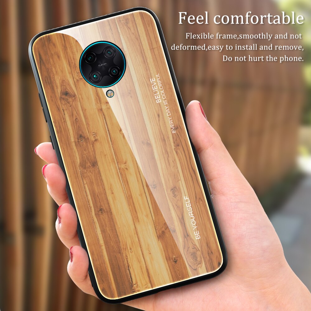 For Xiaomi Poco X3 Case Tempered Glass Wood Grain Protective Cover For Xiaomi Poco X 3 poco x 3 Funda