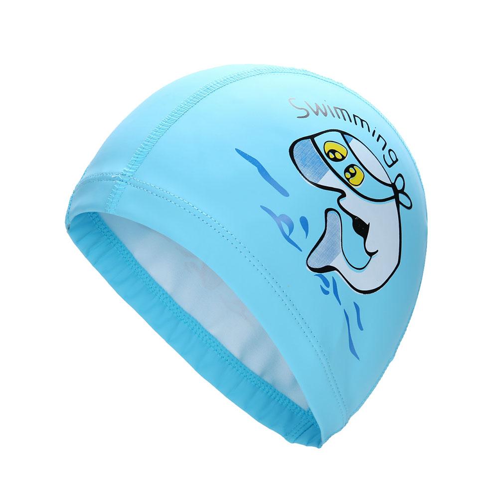 Lovely Cartoon Dolphin Kids Children Waterproof Swimming Cap Ear Protection Hat: Lake Blue