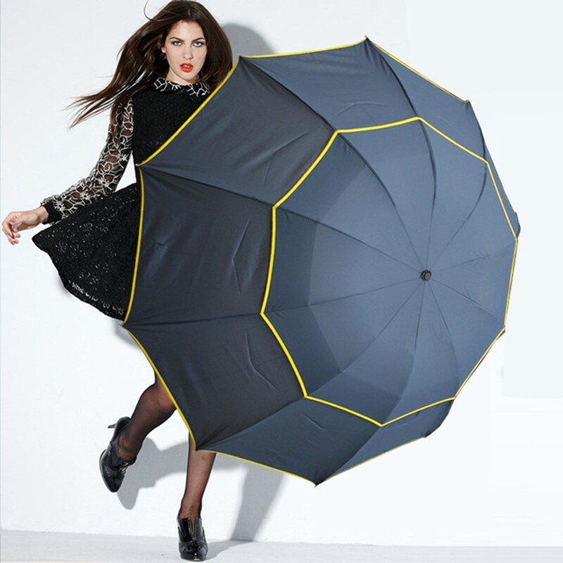 Parapluie de Golf Double couche 130 cm | Parapluie de grande taille, parapluie pliant coupe-vent pour femmes, parapluie de pluie pour l'extérieur, Parasol d'affaires: Bleu