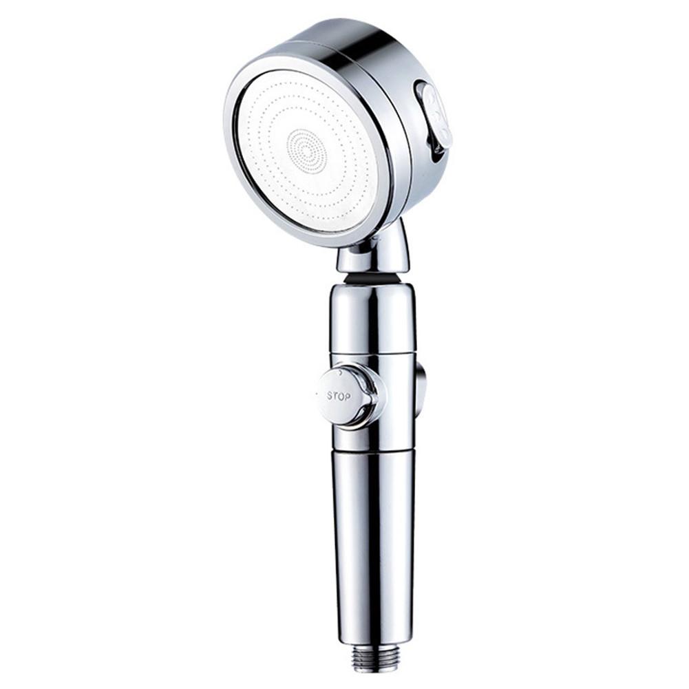 Handheld High Pressure Shower Head Round Water Saving Shower Filter Bathroom Rainfall Water Spray Nozzle With Water Stop Switch: Full plating