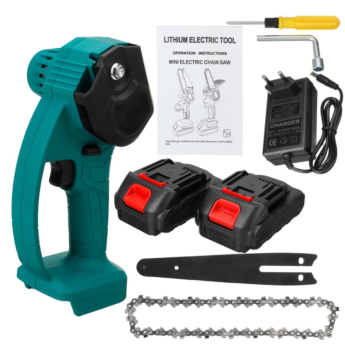 6 Inch 2400W Elektrische Kettingzaag Mini Elektrische Kettingzaag Snoerloze Elektrische Snoeizaag Draagbare Elektrische Zaag 68V / 98V Eu Plug: 68vf 2 batteries