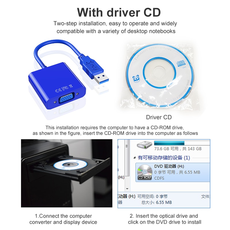 Usb 3.0 to vga adapter externt grafikkort multi display converter för win 7/8/10 stationär bärbar dator monitor projektor