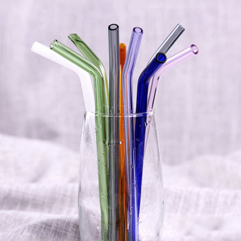 9 colores 1 Uds. Vidrio resistente a altas temperaturas pajita para beber s recta doblada pajita para beber accesorio de barra de