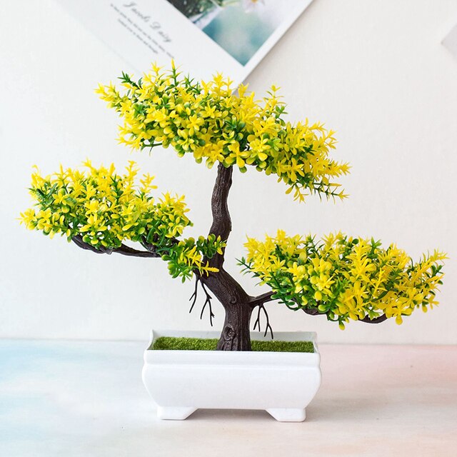 Festival Potted Plant Simulation Decorative Bonsai Home Office Pine Tree DIY Ornament Hotel Garden Artificial Bonsai Pink: Yellow