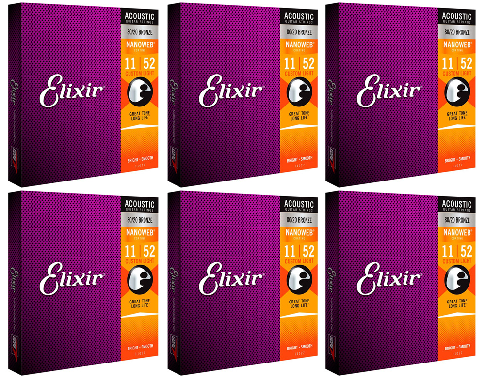 Elixir Nanoweb 11027 Coating 80/20 Brons Akoestische Gitaar Snaren Custom Light 011-052
