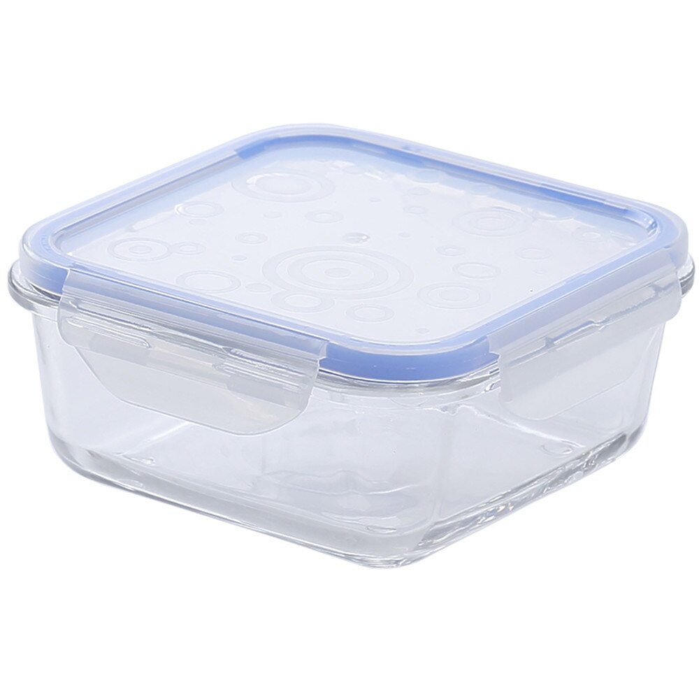 Glass Lunch Box Round Rectangle Transparent Blue Food Container Travel Portable Adults Kid Lunchbox Microwaveable 1pcs