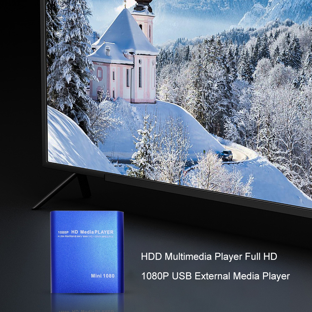 Mini HD 1080p lettore multimediale lettore pubblicitario scheda SD esterna/host USB/disco rigido lettore blu ray supporto MKV H.264 RMVB WMV