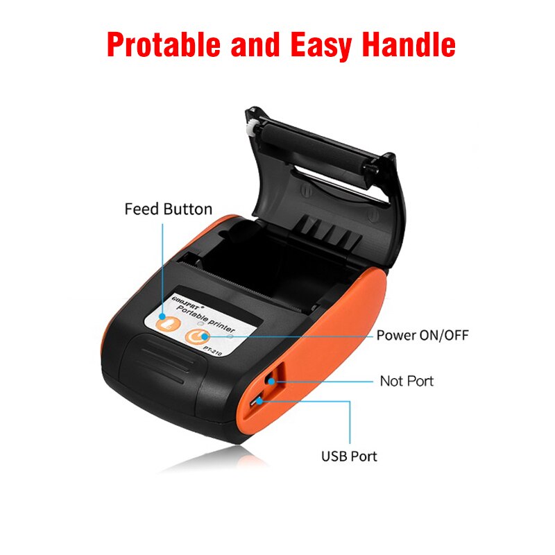 58Mm Mini Portable Thermische Printer Bluetooth Draadloze Ticket Printers Bill Machine Voor Android Ios Venster PT210