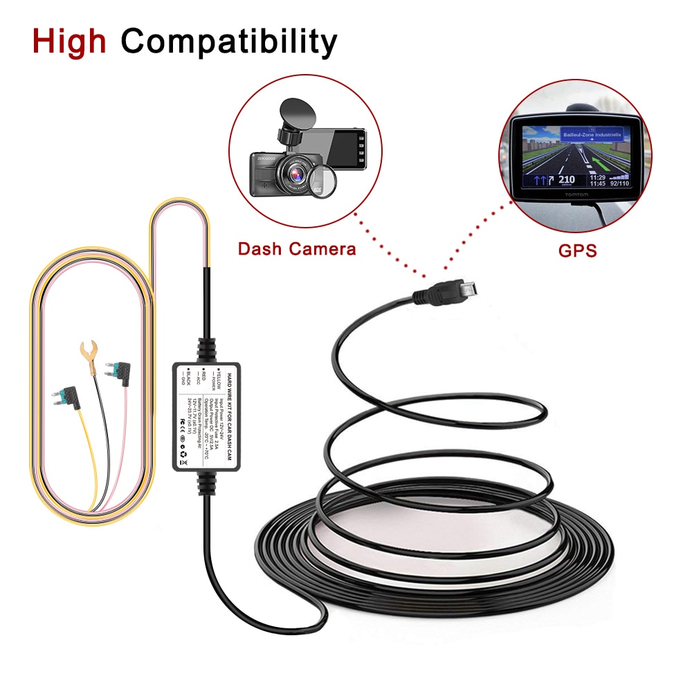 Kit de cable duro RUCCESS Mini USB 12V 24V a 5V 2.5A coche USB Auto cable de carga Kit de cable duro para coche DVR Dash Cam GPS adaptador de coche
