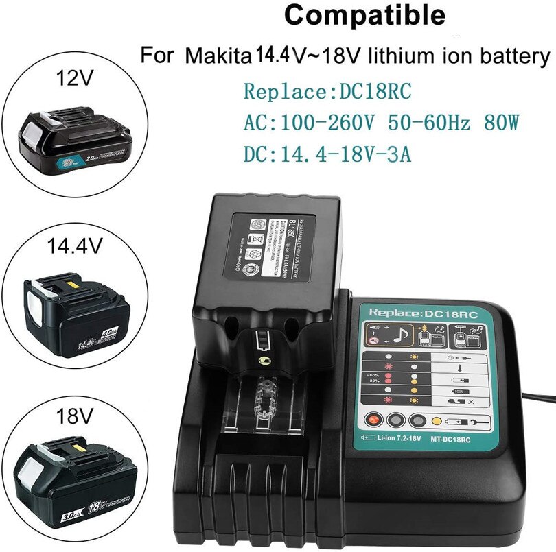 DC18RC Li-Ion Battery Charger 3A Charging For Makita 14.4V 18V Bl1830 Bl1430 Dc18Ra Electric Power DC18Rct Charger USB Prot