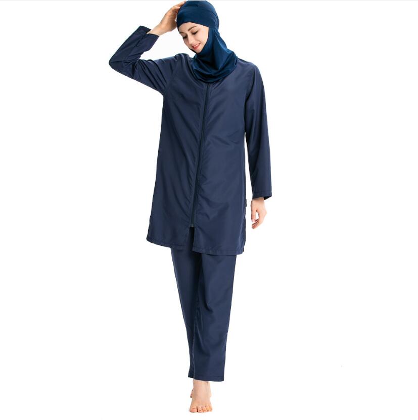 Badedragt til muslim tredelt beskeden badedragt kvinder plus sportstøj badedragt stor størrelse lynlås bourkini hijab badetøj 3xl: Zestaw wedkarski / Xl