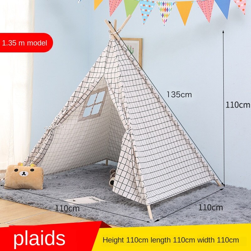 Tipi tent for kids Play-Tent Teepee House Wigwam Room Children's Tent Game-House Triangle Teepee Canvas Sleeping Dome 135cm: Checkered Tent