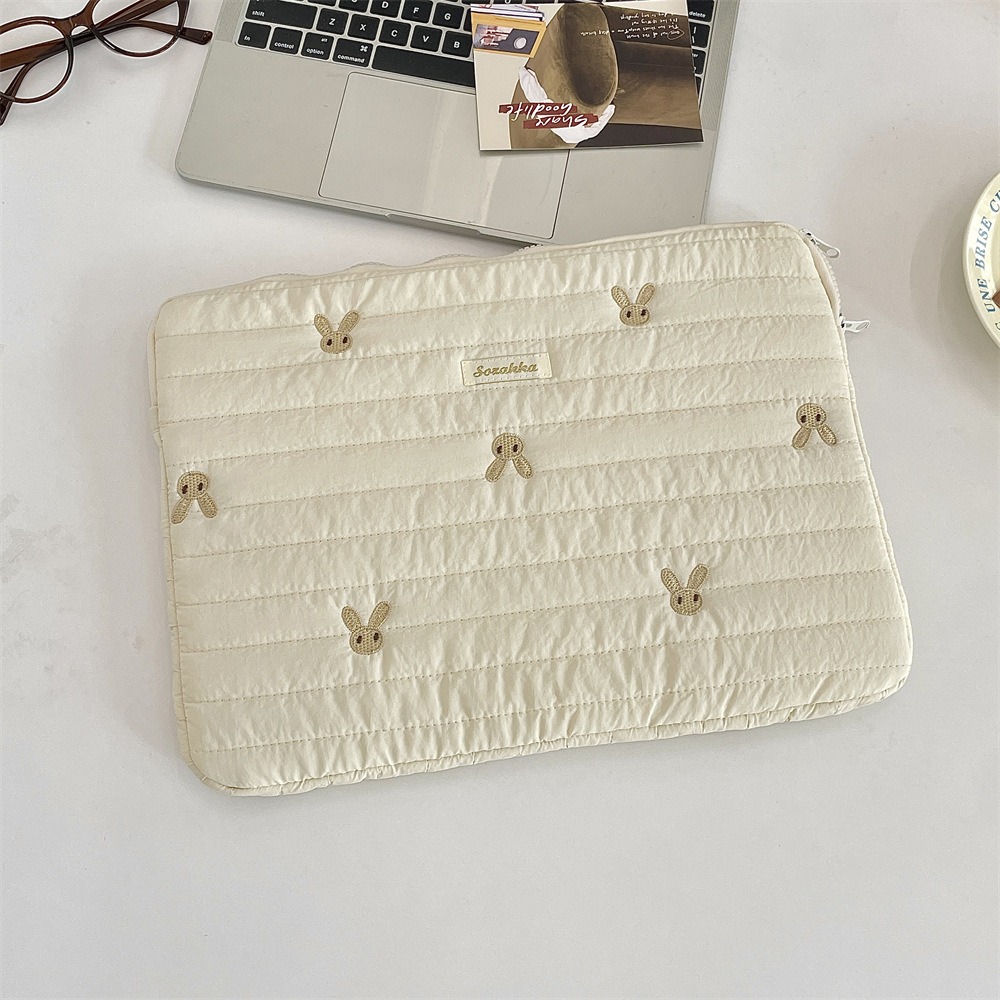 Universele Konijn Laptop Sleeve Case 11/13/15 inch Gebroken Bloemen Laptoptas Strik Schokbestendig Tablet Beschermhoes: 13" / Beige