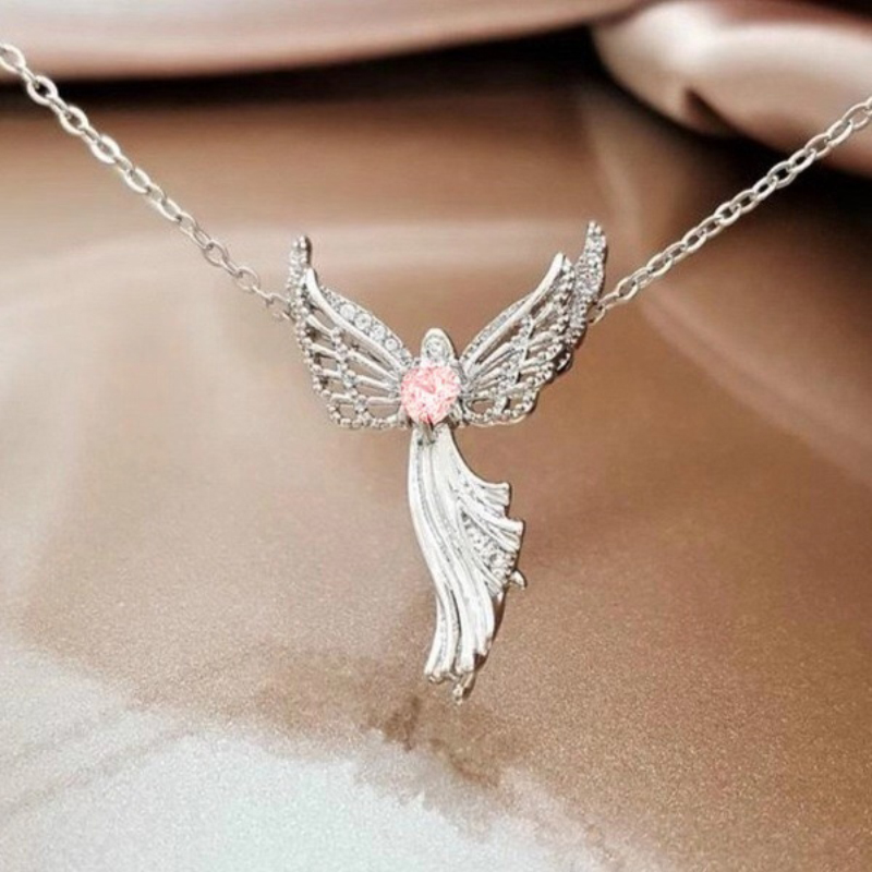 Angel Wings Multicolor AAA Zircon Pendants Fairy Angels Pendant for Necklaces Women Girls Jewelry Christmas: red