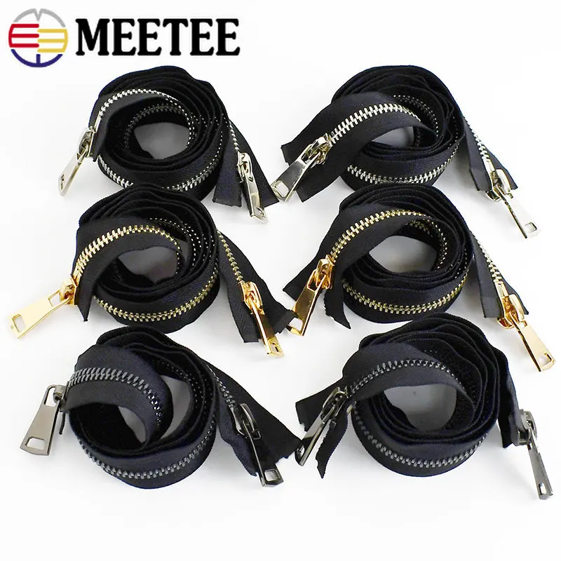 1Pc 70-100cm 8# Metal Zipper Double/Single Slider Open End Auto Lock Zippers for Bag Jacket Sewing Closures Zip Cloth Accessory