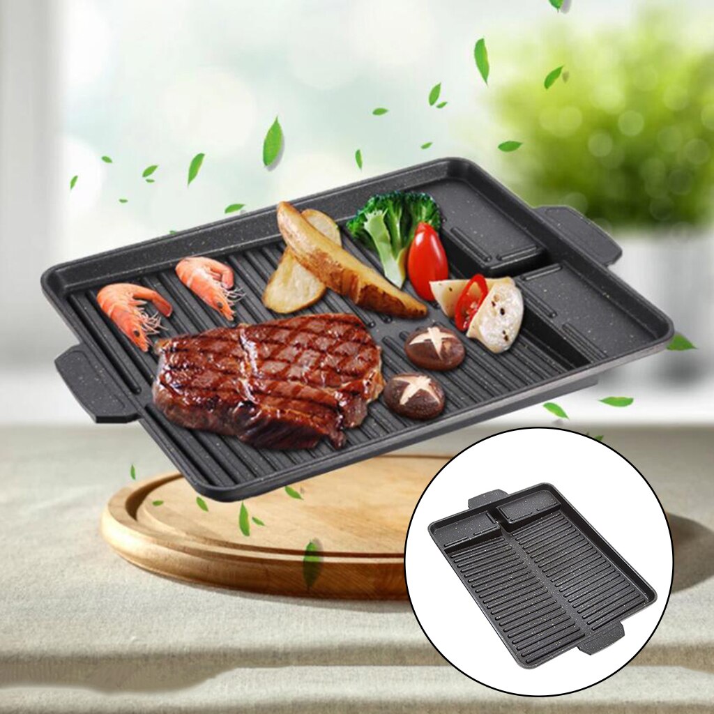 Portable BBQ Grill Pan Thicken Handle Korean Indoor Outdoor Picnic Accs