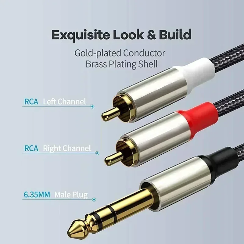 Cable de Audio Rca de 6,35 a 2, macho a macho, Cable de sonido estéreo TRS a Dual Rca de 1/4 pulgadas para amplificador, mezclador de cabeza de subwoofer, Cables equilibrados