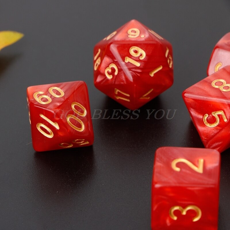 7Pcs Polyhedral Dice Gold Numbers For Dragon Pathfinder D20 D12 2xD10 D8 D6 D4
