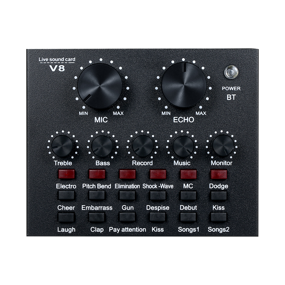 V8 Multifunctional External Sound Card 6 Sound Modes 12 Sound Effects for Online Singing Chatting Live Video Music Recording
