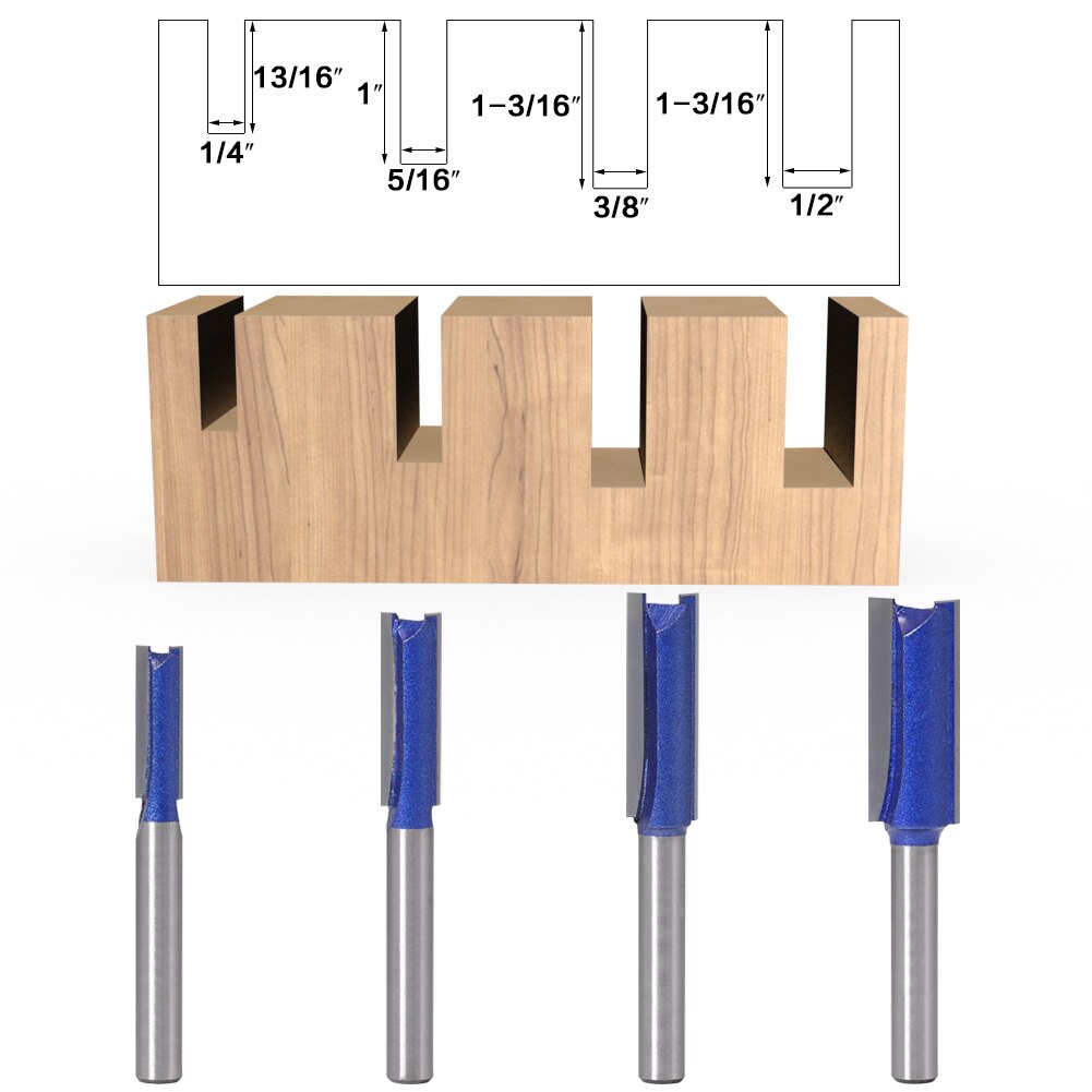 1PCS 1/4 "Shank Straight Houtbewerking Router Bit Set Carpenter Frees 1/4", 5/16 ", 3/8 ", 1/2 ″Cutting Diameter