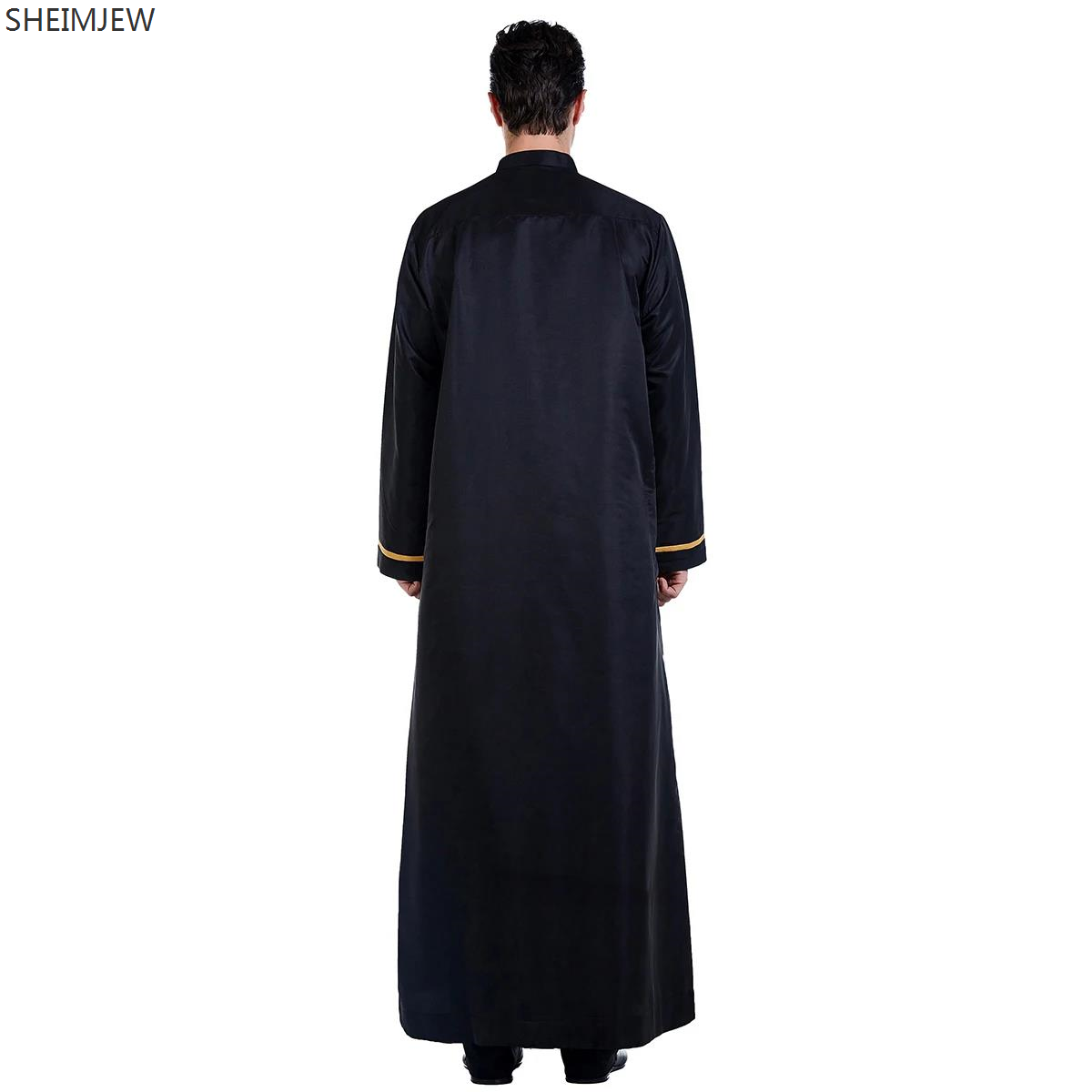 Ramadan thobe para homem muçulmano gola manga longa roupa arábia saudita islâmica poliéster robe maxi-muslim huui dubai abaya