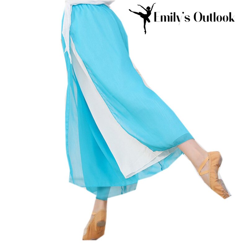 Pantalon Long léger avec fente latérale pour femme, sarouel ample à deux couches, couleur contrastée, tenue d'entraînement pour danseuse, rouge-blanc