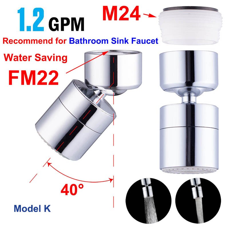 Dual-functie 2-Flow Waterbesparende Kraan Beluchter, Tap Beluchter Swivel, Aanrecht Beluchter Kraan Sproeier Hoofd Vervanging Deel: K-FM22-12Flow-Swivel