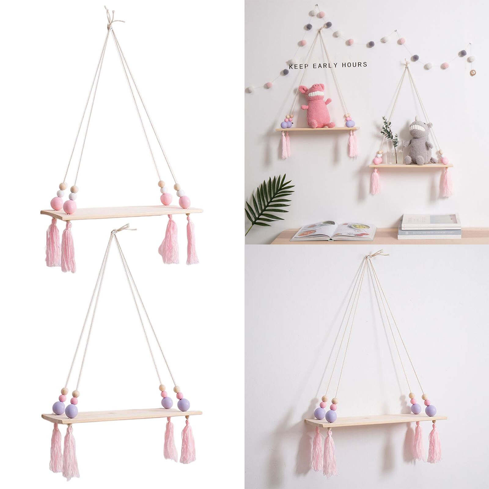 Wood ing Shelf Swing Rope Floating Wall Shelf Wall Hanging Wooden Shelves for Potted Plants/ Flower