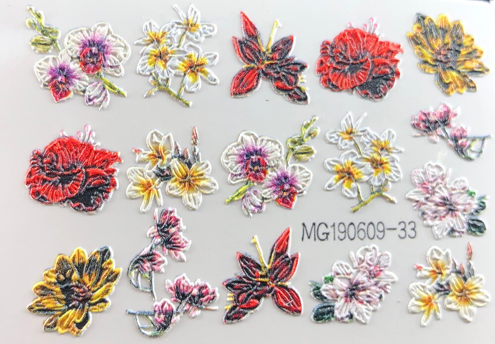 3D Neue Acryl Gravierte Nagel Aufkleber Blau &Ampere; Rosa Blume Schmetterling Wasser Decals Empaistic Nagel Wasser Rutsche Abziehbilder Z0302: 12