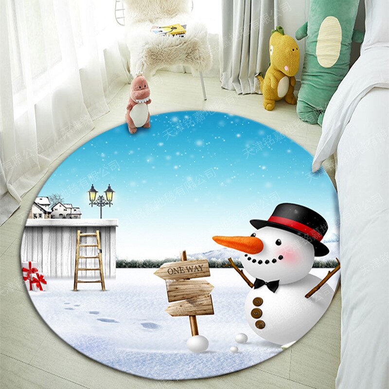 Christmas Mat Santa claus Carpet Merry Christmas Decor for Home Snowman Xmas Floor Mat Round Christmas Doormat Year: 400MMx400MM / Black